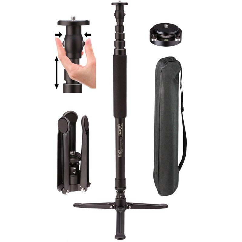 Vidpro MP-66 VentureMaxx Series Professional 70-Inch Monopod with Air Lock - Lightweight Anodized Aluminum Camera Camcorder Support Stand Adjustable 5-Section with 3 Feet Base Includes Carrying Case - Image 2